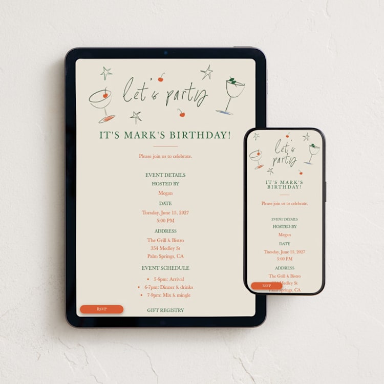 "Sips & Smiles" - Online Party Invitations in Cocktail by Vera Lim - Mobile + desktop layout