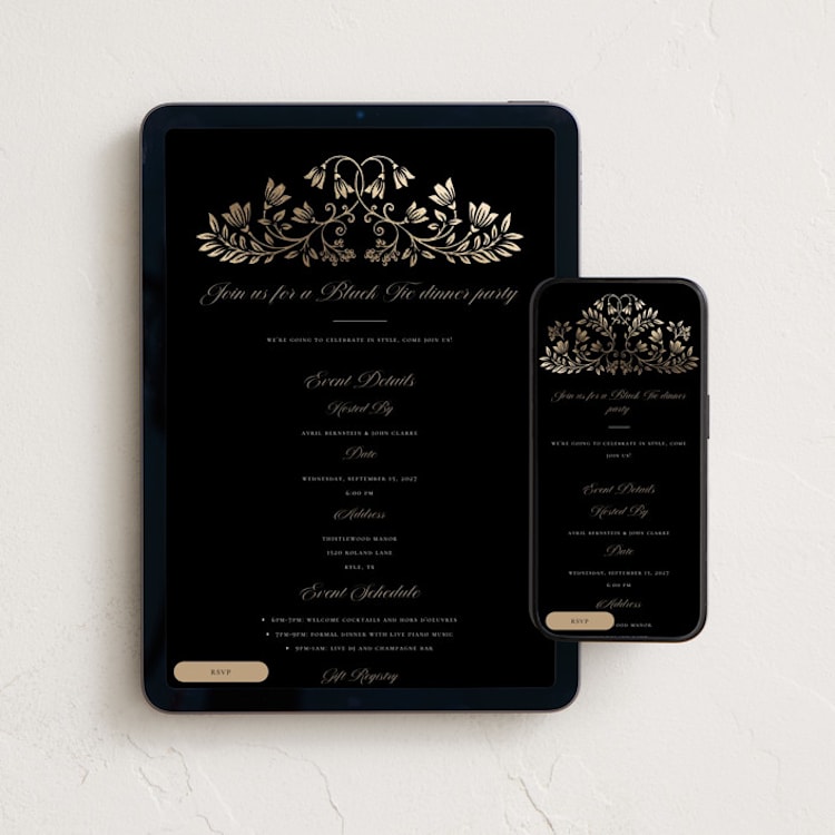 "Leafy Crest" - Online Party Invitations in Ebony by Anna Black - Mobile + desktop layout
