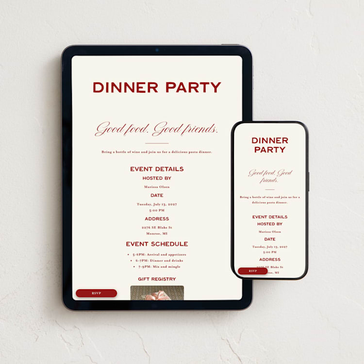 "Dinner Party Party" - Online Party Invitations in Spice by Angela Garrick - Mobile + desktop layout