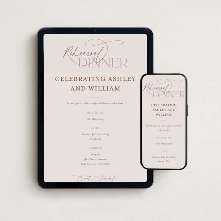 "Typographical" - Online Rehearsal Dinner Invitations in Clay by Nicole Barreto - Mobile + desktop layout
