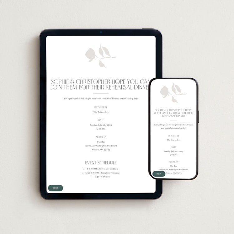 "Effortless" - Online Rehearsal Dinner Invitations in Comfort by letterfix - Mobile + desktop layout