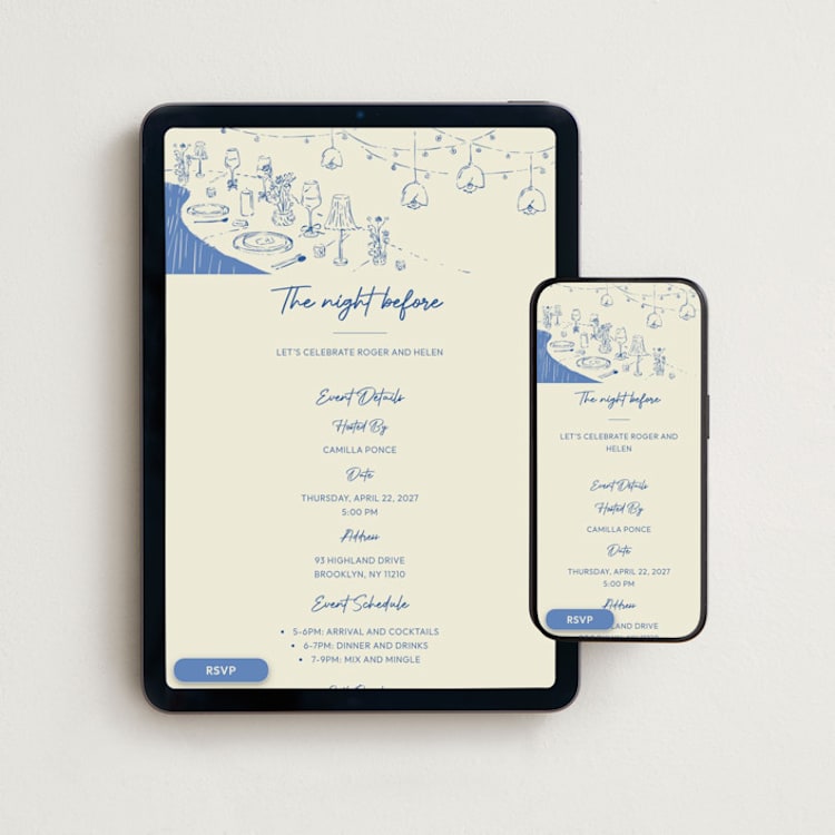 "Before the Vows" - Online Rehearsal Dinner Invitations in Twilight Blue by Zove Ahhh - Mobile + desktop layout