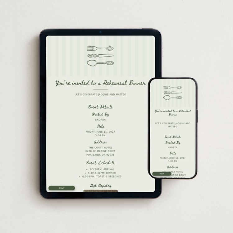 "Whimsy.." - Online Rehearsal Dinner Invitations in Seafoam by Vera Lim - Mobile + desktop layout