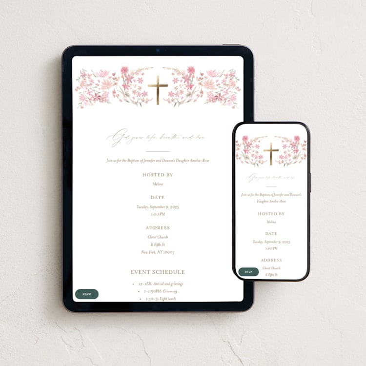 "Meadow" - Online Religious Milestone Invitations in Powder by Phrosné Barwood - Mobile + desktop layout