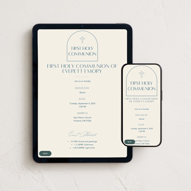 "Elegant Arch" - Online Religious Milestone Invitations in Deep Sea by Morgan Kendall - Mobile + desktop layout