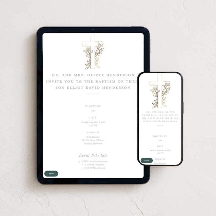 "Gilded cross" - Online Religious Milestone Invitations in Sand by Creo Study - Mobile + desktop layout