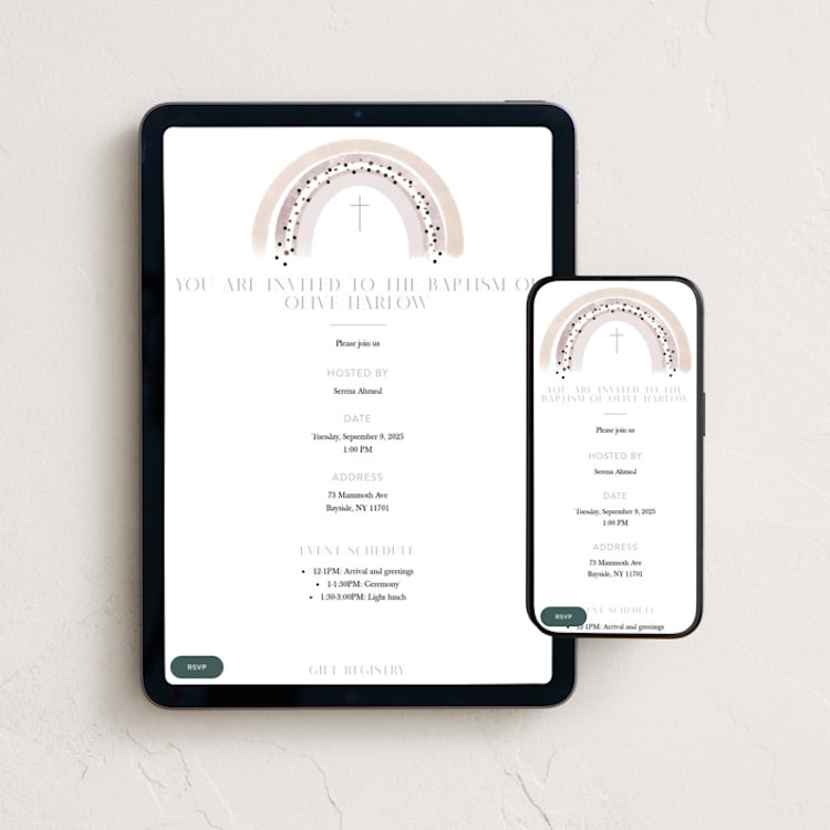 "Rainbow christening" - Online Religious Milestone Invitations in Blush by Maja Cunningham - Mobile + desktop layout