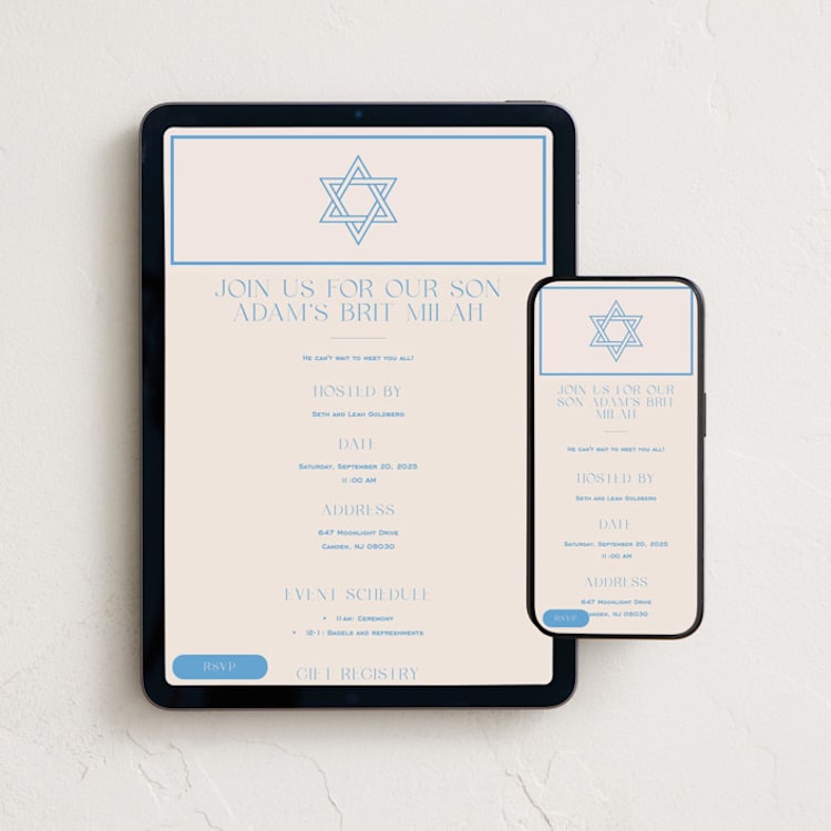 "Racquet" - Online Religious Milestone Invitations in Bluebell by Megan Davis - Mobile + desktop layout