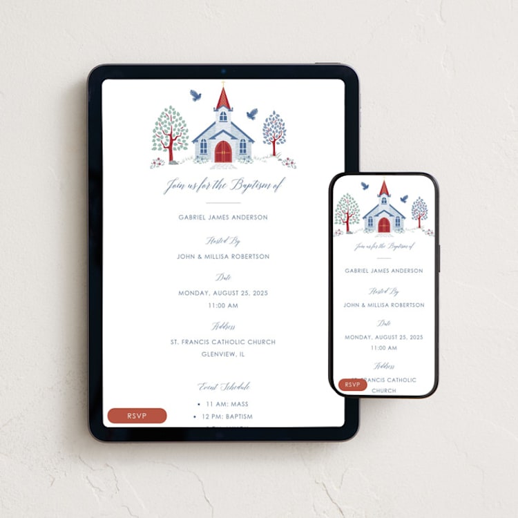 "Charming Chapel" - Online Religious Milestone Invitations in Celestial by Paper Sun Studio - Mobile + desktop layout