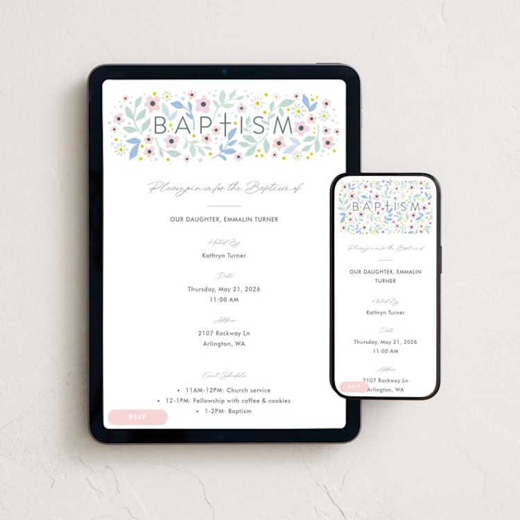 "Sweet Blooms" - Online Religious Milestone Invitations in Candy by Karidy Walker - Mobile + desktop layout
