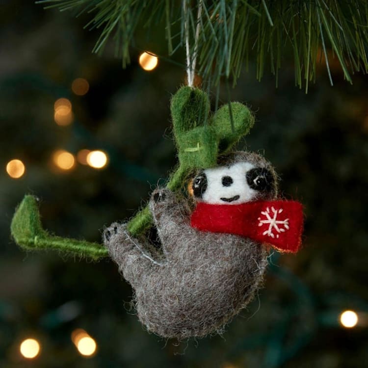 "Felt Holiday Sloth Ornament" - Ornaments in gray by Aahlada Chennupati