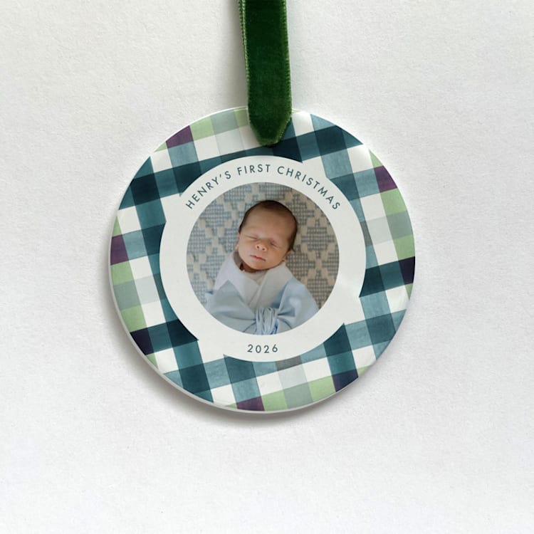 "Personalized Baby Photo Ornament - Milton Plaid" - Ornaments in multicolorassorted-colors by Holly Whitcomb