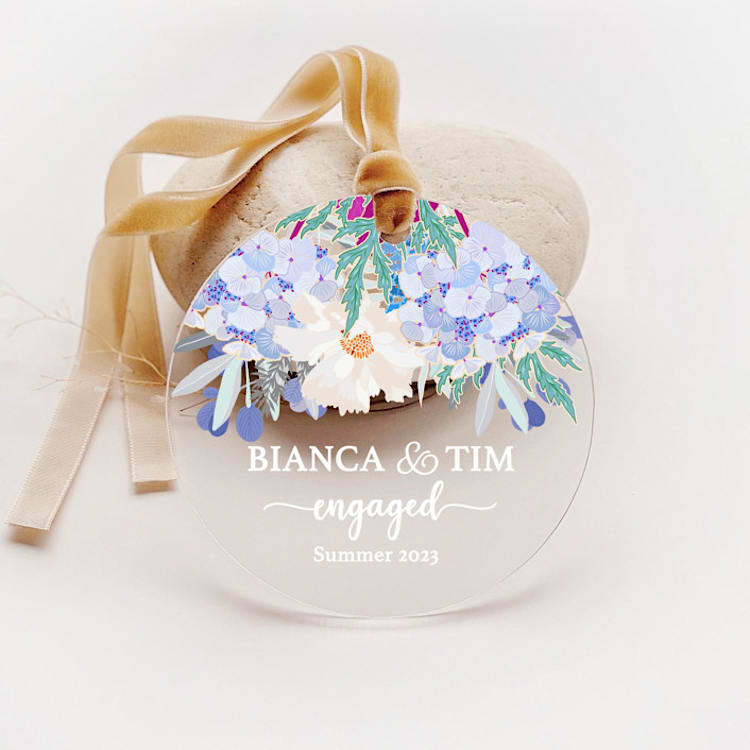 "Personalized Acrylic Blue Hydrangea Bouquet Ornament, Set of 1" - Ornaments in pink by Iveta Abolina