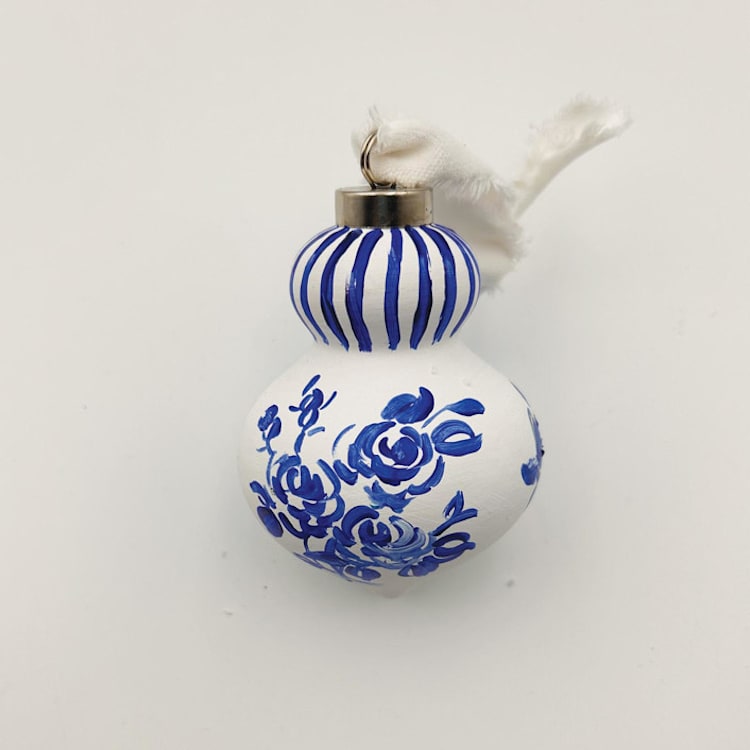 "Blue Floral Retro Finial Ornament" - Ornaments in blue by Sarah Hall