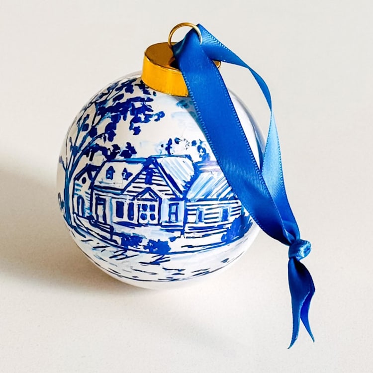 "Custom Handpainted Ornament in White and Blue" - Ornaments in blue by Arohika Verma