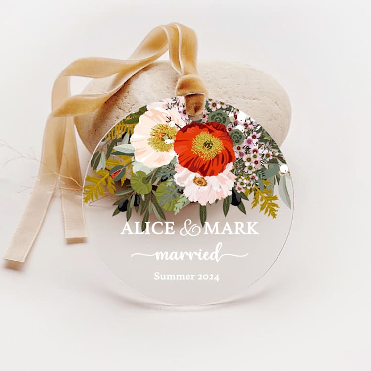 "Personalized Acrylic Poppy Bouquet Floral Married Ornament, Set of 1" - Ornaments in multicolor by Iveta Abolina