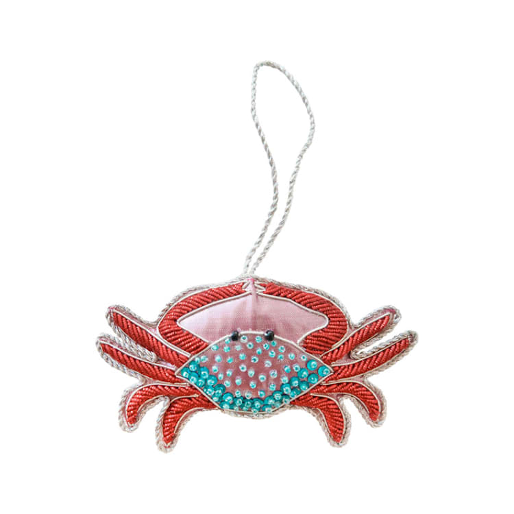 "Crab Beaded Christmas Ornament" - Ornaments in red by Jollity and Co
