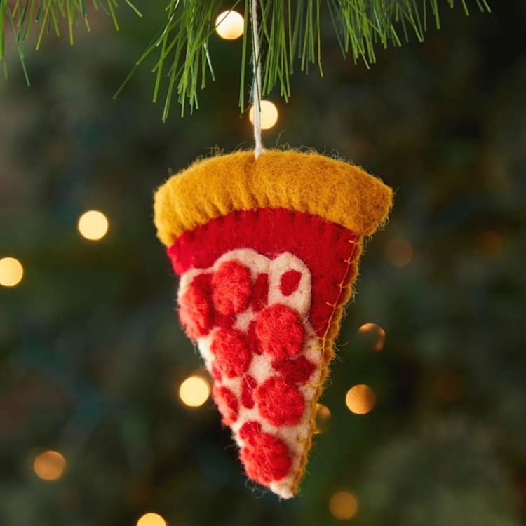 "Felt Pizza Slice Ornament" - Ornaments in red by Aahlada Chennupati
