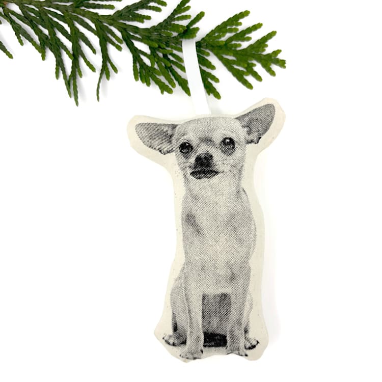 "Silkscreen Chihuahua Ornament" - Ornaments in beige by Broderpress
