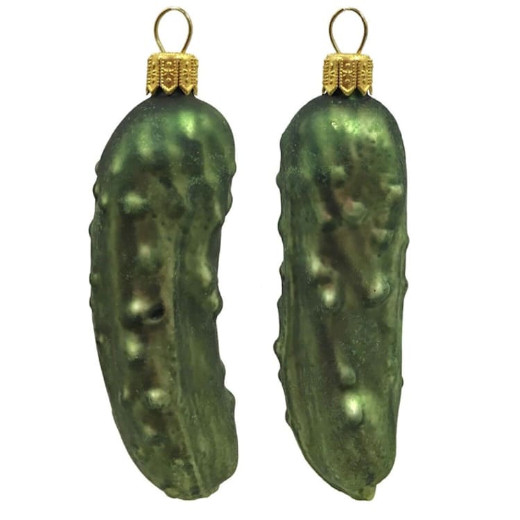 "Cucumber Pickles Polish Glass Christmas Ornament Food Decoration Set of 2" - Ornaments in green by Pinnacle Peak Trading Company