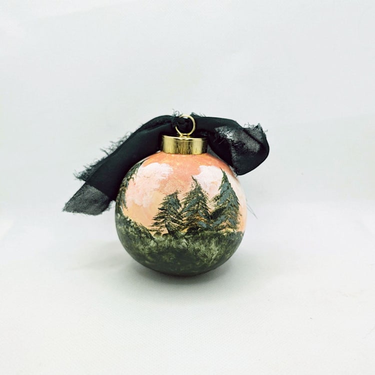 "Sunset Scenic Landscape Hand Painted Ceramic Christmas Ornament" - Ornaments in orange by The Savage Label