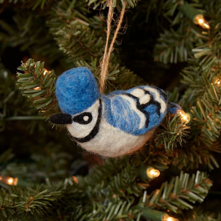 "Felt Blue Jay Bird Ornament" - Ornaments in black by Aahlada Chennupati