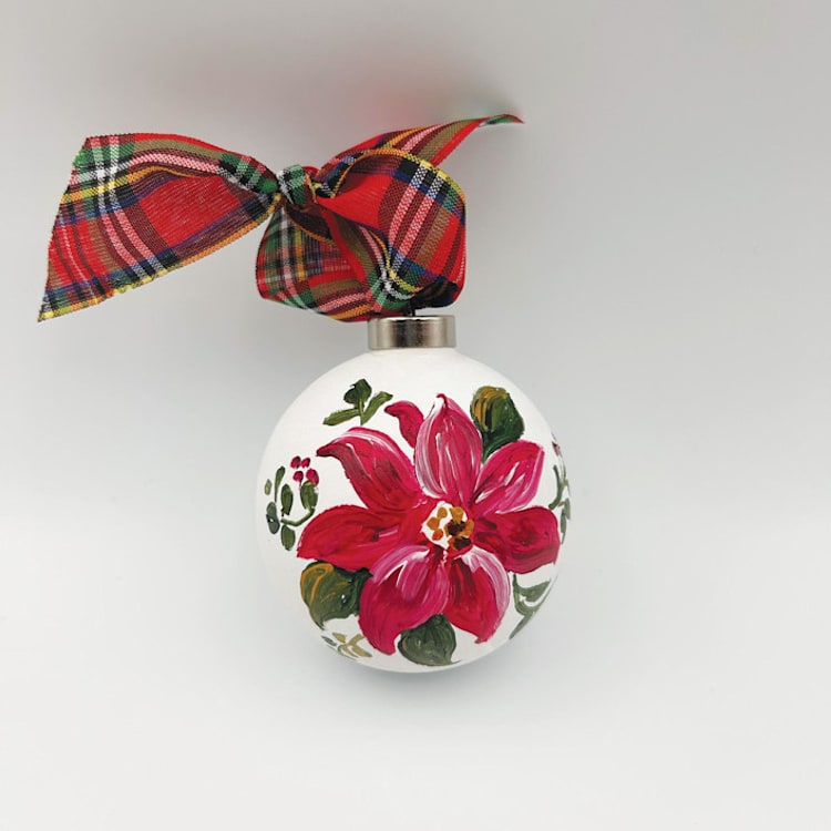 "Poinsettia Hand Painted Ornament" - Ornaments in red by Sarah Hall