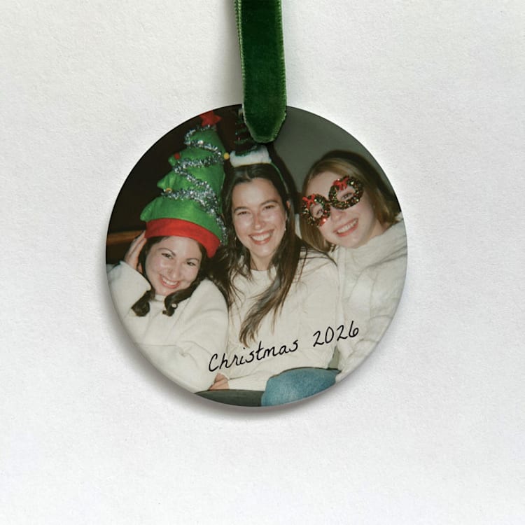 "Personalized Photo + Script Ornament" - Ornaments in white by Holly Whitcomb