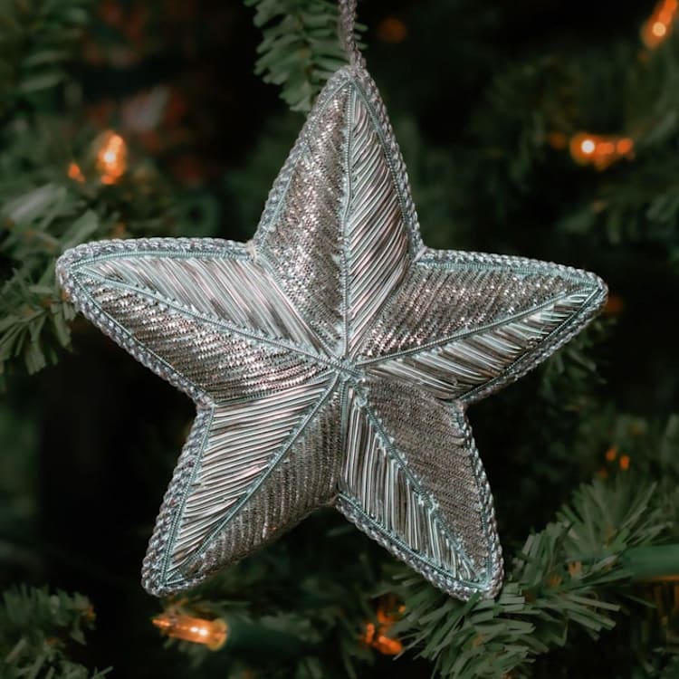 "Silver Zardozi Star Ornament" - Ornaments in silver by Aahlada Chennupati