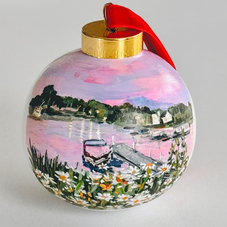 "Custom “Where We Met” Hand-Painted Ornament" - Ornaments in white by Arohika Verma