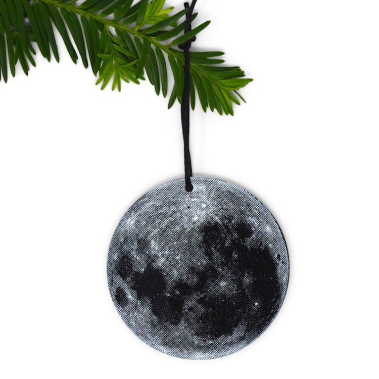"Plexi Silkscreen Full Moon Ornament" - Ornaments in black by Broderpress