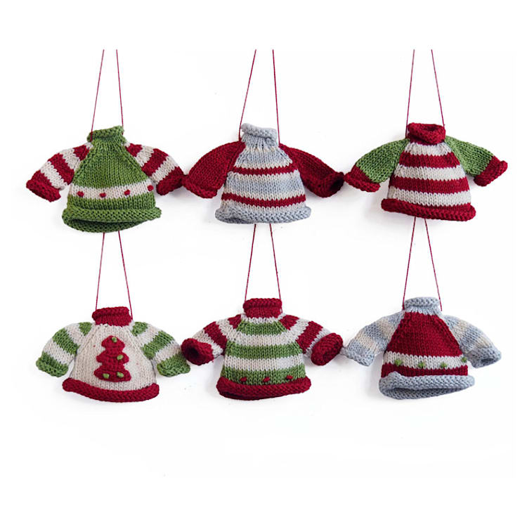 "Tiny Sweater Ornaments, set of 6" - Ornaments in multicolor by Melange Collection