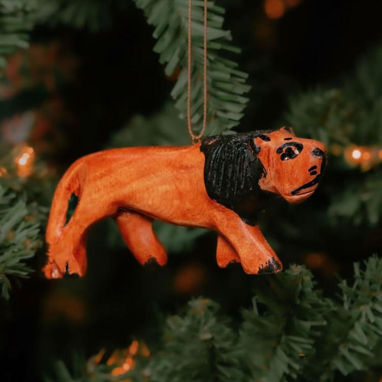"Painted Wood Lion Christmas Ornament" - Ornaments in yellow by Aahlada Chennupati