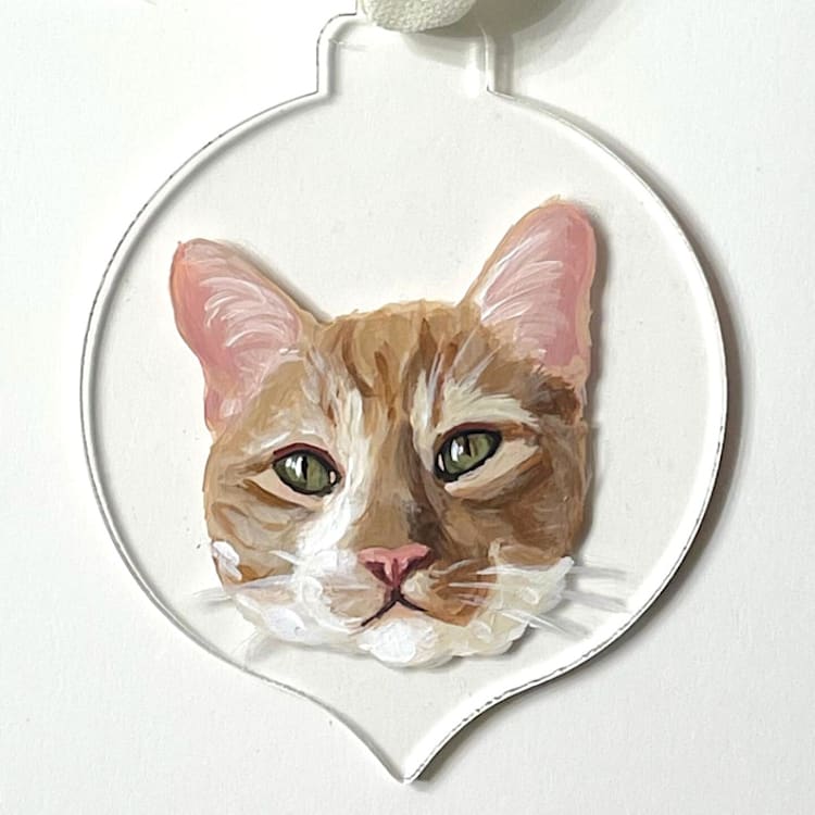 "Custom Pet Portrait Ornament, 3x3in. Pointed, Painting Commission" - Ornaments in multicolor by The Pink Parakeet