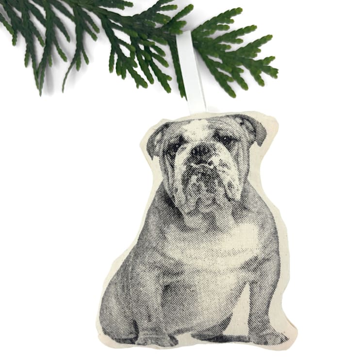 "Silkscreen Bulldog Ornament" - Ornaments in beige by Broderpress