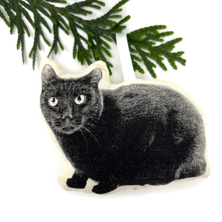 "Silkscreen Black Cat Ornament" - Ornaments in beige by Broderpress