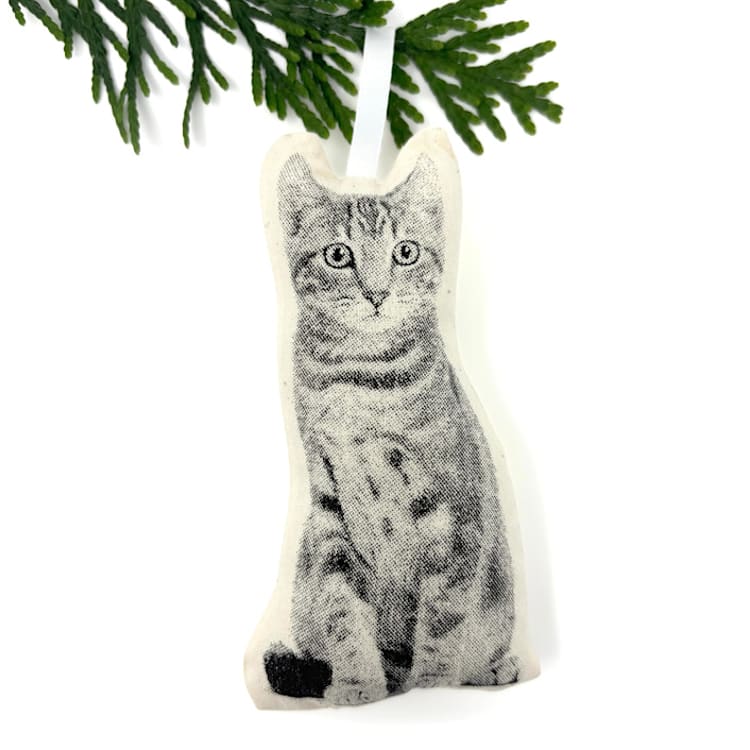 "Silkscreen Cat Ornament" - Ornaments in beige by Broderpress