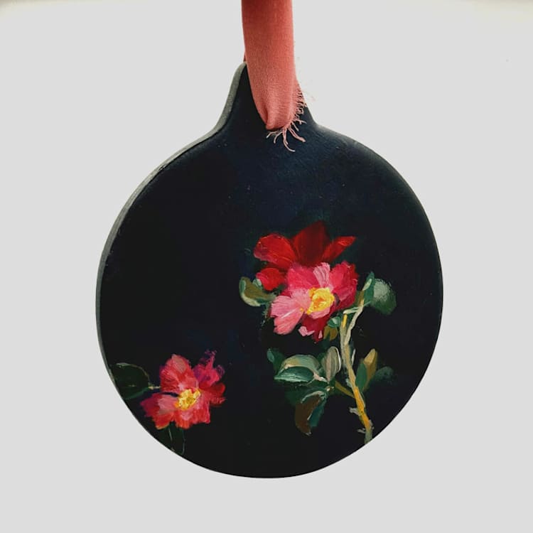 "Personalized Bold Florals Ornament" - Ornaments in red by Arohika Verma