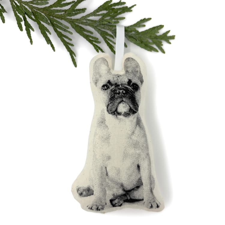 "Silkscreen French Bulldog Ornament" - Ornaments in beige by Broderpress