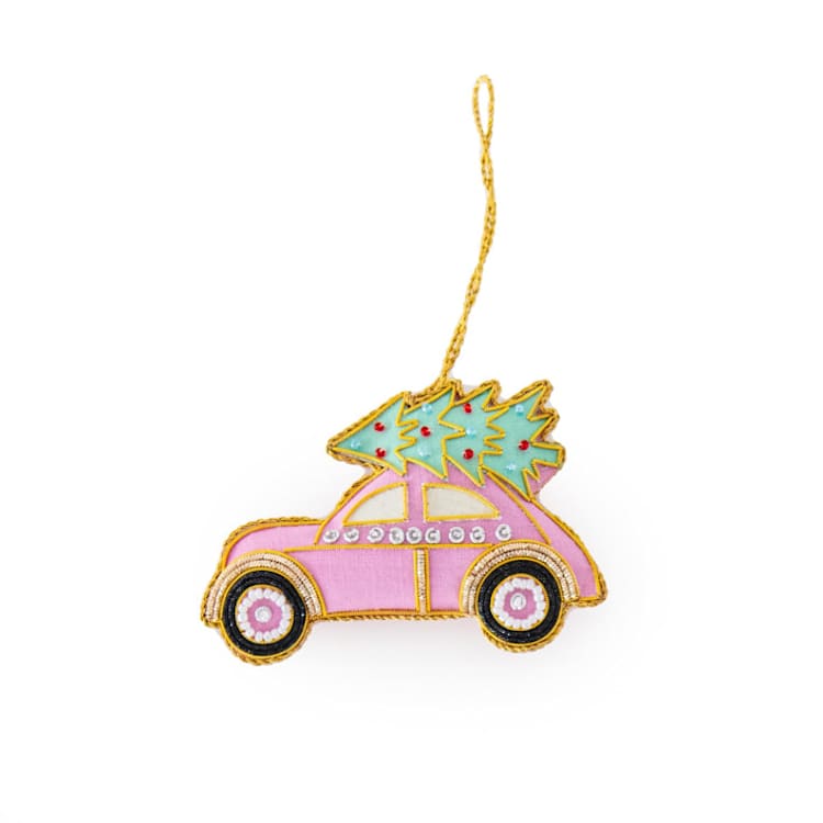 "Yuletide Ride Pink Slug Bug Christmas Ornament" - Ornaments in pink by Jollity and Co