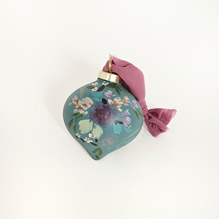 "Turquoise Floral Botanical Ornament" - Ornaments in blue by Kate Nelson