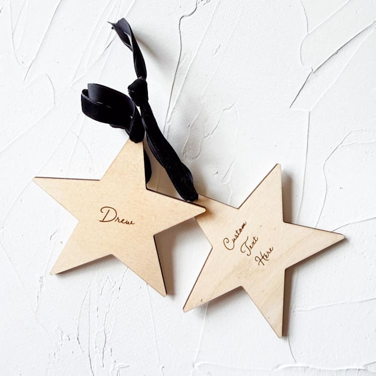 "Personalized Star Wooden Ornament" - Ornaments in beige by Left Grain
