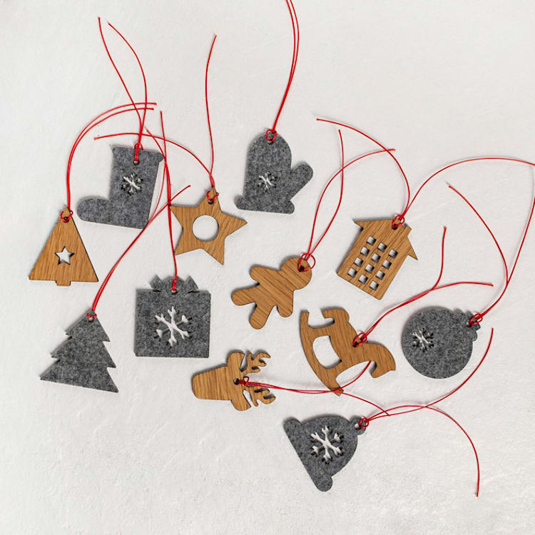 "Christmas Decorations from wood and felt, Set of 12 pcs." - Ornaments in multicolor by Decomundo Home