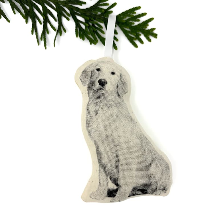"Silkscreen Golden Retriever Ornament" - Ornaments in beige by Broderpress