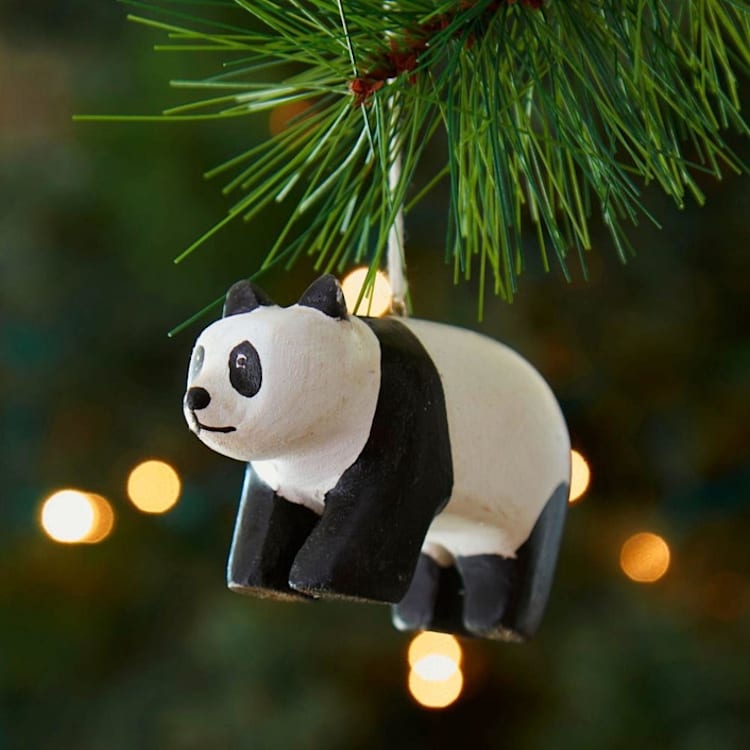 "Painted Wood Panda Christmas Ornament" - Ornaments in white by Aahlada Chennupati