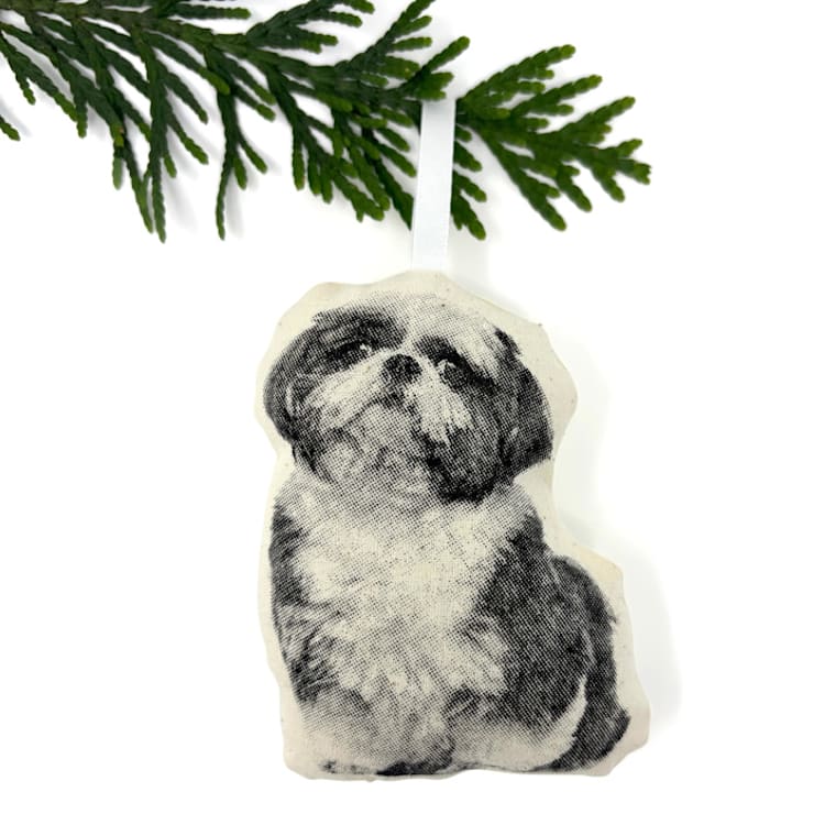 "Silkscreen Shih Tzu Ornament" - Ornaments in beige by Broderpress