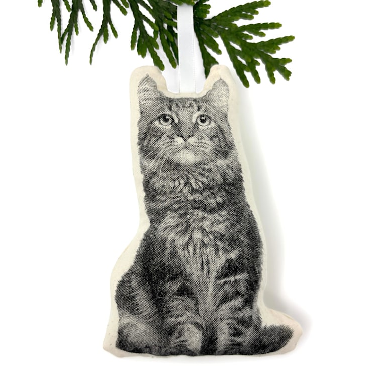 "Silkscreen Maine Coon Cat Ornament" - Ornaments in beige by Broderpress
