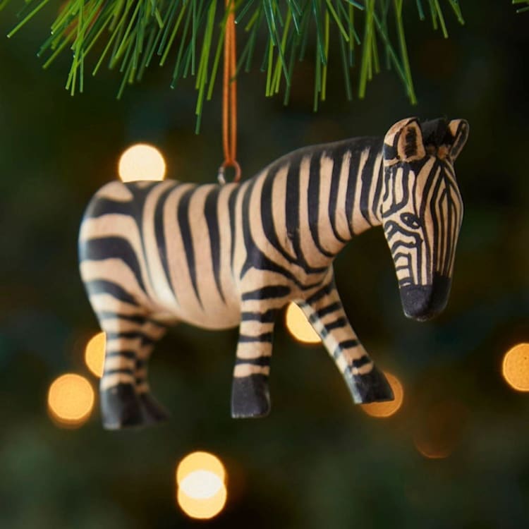 Painted Wood Zebra Christmas Ornament by Aahlada Chennupati