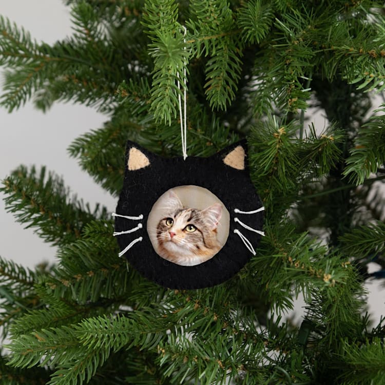 "Felt Cat Picture Frame Ornament - Black" - Ornaments in black by Global Goods Partners