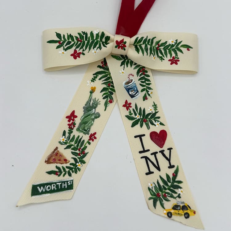 "Custom Location Hand-Painted Bow Ornament" - Ornaments in beige by Ashley Myers